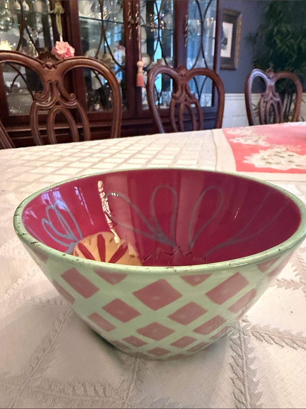 Tracy Porter Mint and Pink Hand-Painted Ceramic Bowl